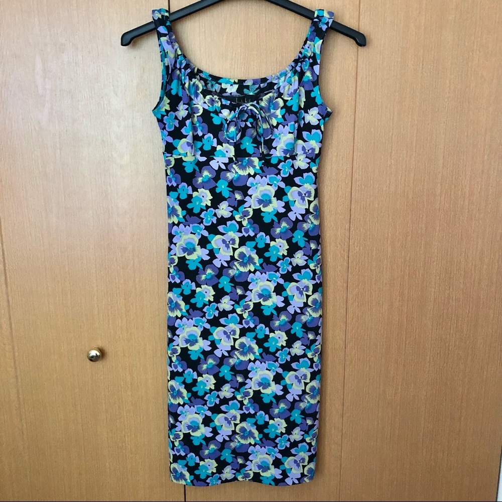 Vintage Nicole Miller Collection Groovy Floral 90s Dress Sz S